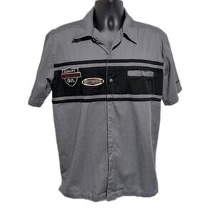 Harley-Davidson Oil Service Shirt Gray Black Patches 96619-07VM Vintage 2006 L